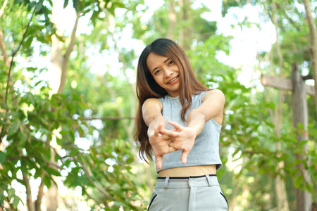 Asian woman stretching to relaxの写真素材
