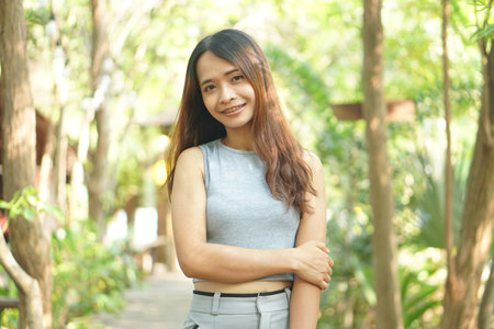 happy smiling woman in coffee cafeの写真素材