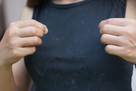 The cat's fur stuck to her shirt.