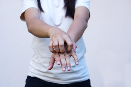 Woman raised her hand for dissuade, campaign stop violence against women