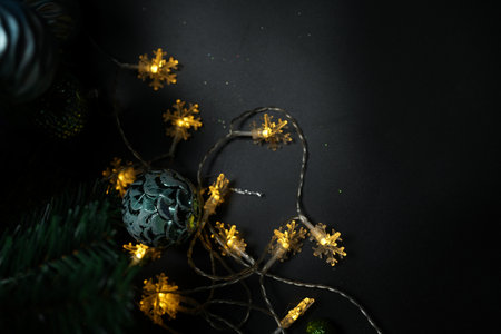 Christmas concept 2024 Christmas tree background. Christmas ball on a black background.の写真素材