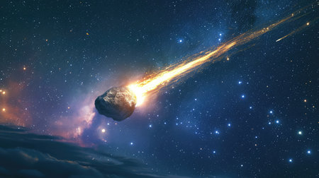 Falling meteorite, asteroid, comet in the starry sky.の素材