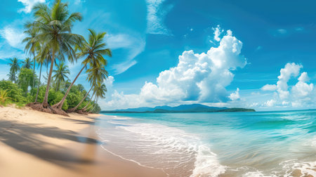 panorama of tropical beach with coconut palm treesの素材