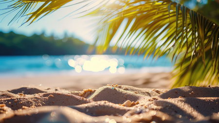 Sand with blurred Palm and tropical beach bokeh background, Summer vacation and travel concept. Copy spaceの素材