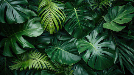 Tropical green leaves backgroundの素材