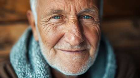close-up portrait of happy senior man looking at cameraの素材