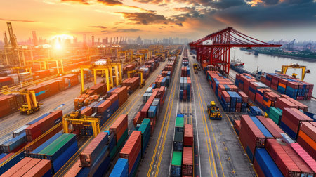 Industrial Container yard for Logistic Import Export business --ar 16:9 --v 6 Job ID: 03433352-fdbe-4679-9236-973d4103b252の素材