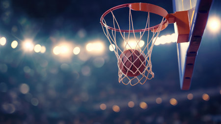 basketball flies through the air towards the hoopの素材
