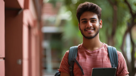 Face portrait, student and man in university ready for back to school learning, goals or targets.の素材