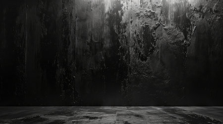Black, dark and gray abstract cement wall and studio room , interior texture for display products. wall background.の素材