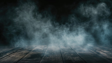 Fog In Darkness - Smoke And Mist On Wooden Table - Abstract And Defocused Halloween Backdropの素材