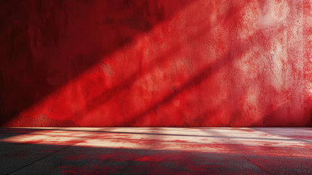 Red concrete wall and floor with light and shadow backgrounds, use for product display for presentation and cover banner design.の素材