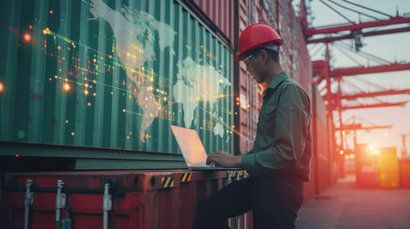 Business and technology digital future of cargo containers logistics transportation import export conceptの素材
