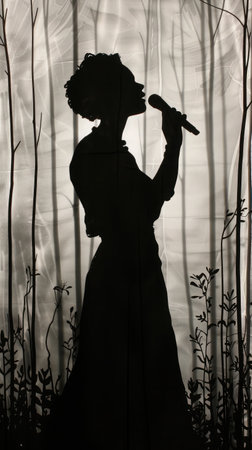 one Singer women in silhouetteの素材