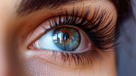 Female Eye with Extreme Long False Eyelashes Eyelash Extensions Makeup Cosmetics Beauty Close up Macroの素材
