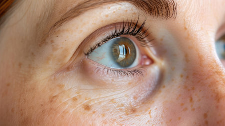 close up the flabbiness and flabby skin, Wrinkle and forehead lines, Dullness and dark spots, cellulite and bag under the eye, ptosis beside the eyelid on the face, health care and beauty concept.の素材