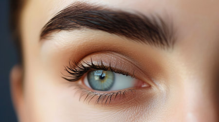 Eyebrows correction. Shape. Perfect natural eyebrows and eyelashes. Lush eyebrow. Natural make up. Beauty. Eyebrows and eyelashes close upの素材