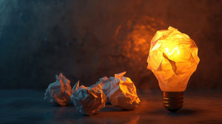 Idea and creativity concepts with paper crumpled ball and lamp.Think out of box.Business solution.の素材