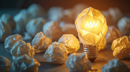 Idea and creativity concepts with paper crumpled ball and lamp.Think out of box.Business solution. --ar 16:9 --v 6 Job ID: 56590c07-c6db-4d3f-818f-e449f2d829c8の素材