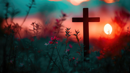 Cross silhouette sign of divine love for humanity.の素材