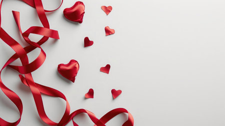 Ribbons shaped as hearts on white valentines day conceptの素材