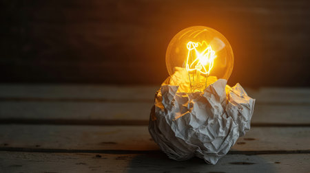 Idea and creativity concepts with paper crumpled ball and lamp.Think out of box.Business solution.の素材