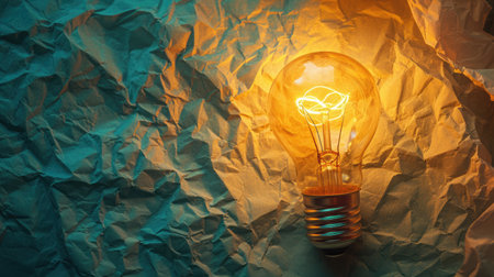 concept image of successful idea, crumpled paper and light bulb sketch, brainstorming and creative thinking.の素材