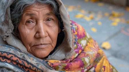 beggar woman with head coveredの素材