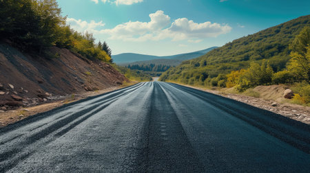 New road, surface a new asphalt road wayの素材