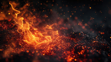 Heat energy heap closely, red and yellow, thermal energy at the fuel point during the nightの素材