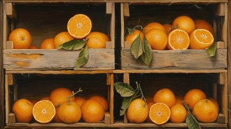 oranges in crates --ar 16:9 --v 6 Job ID: 8fd9fb99-df52-4371-876d-0957d4b3220cの素材