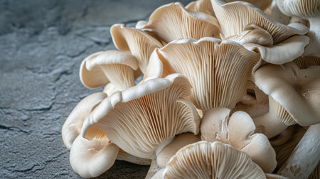 Bunch of fresh Oyster mushrooms closeup. Vegetarian food, healthy diet mushroom close upの素材
