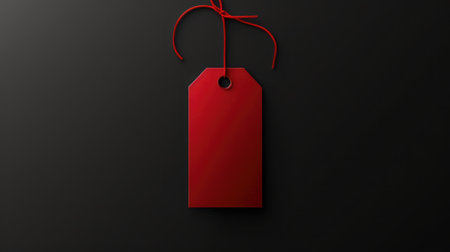 Black Friday Sale or Discount banner. Red clothes tag over black background. Modern minimal design with space for text. Template for promotion, advertising, web, social and fashion ads. High qualityの素材