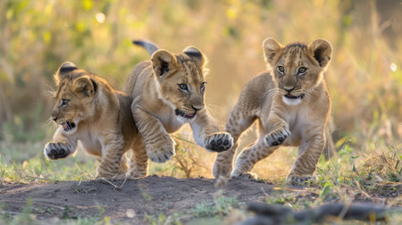 lion cubs playingの素材