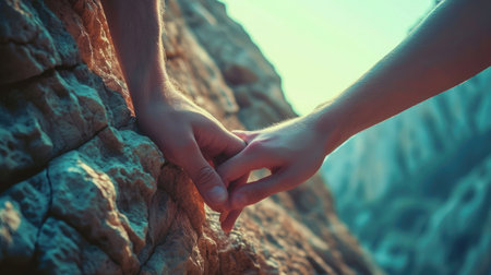 One human hand helping another hand to overcome his fear.の素材