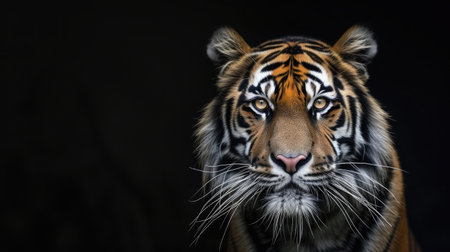 Portrait of a Tiger with a black backgroundの素材