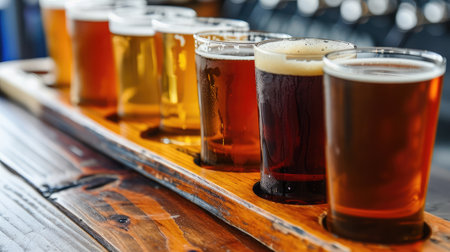 Assorted Beers in a Flight Ready for Tastingの素材