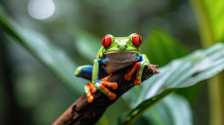 Red-eyed Tree Frog, Agalychnis callidryas, animal with big red eyes, in the nature habitat,の素材