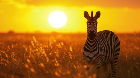 Zebra at sunset in the Serengeti National Parkの素材