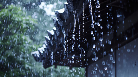 rain flows down from a roof downの素材