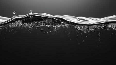 Clear water surface on a black with ripple and bubblesの素材