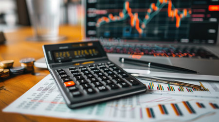 financial, finance, investment, chart, graph, invest, interface, indicator, rising, stock. drawing line to calculation indicator chart and graph is tools of investment.の素材