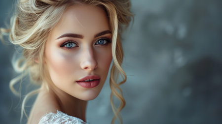 Beautiful Blond Woman. Hairstyle and Make-up.の素材