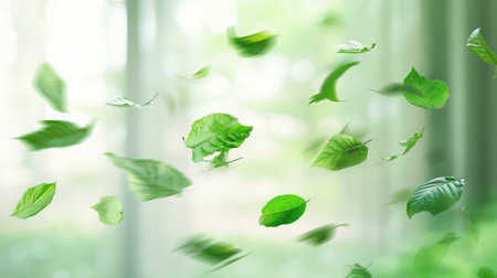 Green Floating Leaves Flying Leaves Green Leaf Dancing, Air Purifier Atmosphere Simple Main Pictureの素材