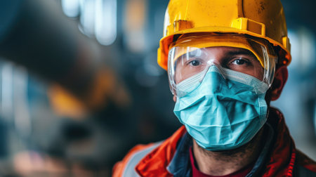 Worker wearing protective mask to Protect Againstの素材
