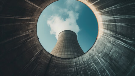 Cooling tower of a power station, view from bottom to top.の素材