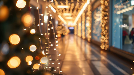 White Blurred Hallway Background Banner . Bokeh White Christmas shiny blurred lightsの素材