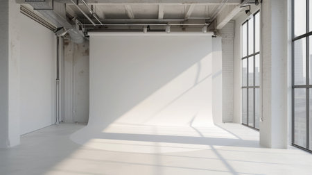 White backdrop in room with grey paint on wallの素材