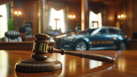 Gavel and car on table. Law and justice concept.の素材