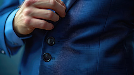 Man in blue suit two buttons, doing buttonの素材